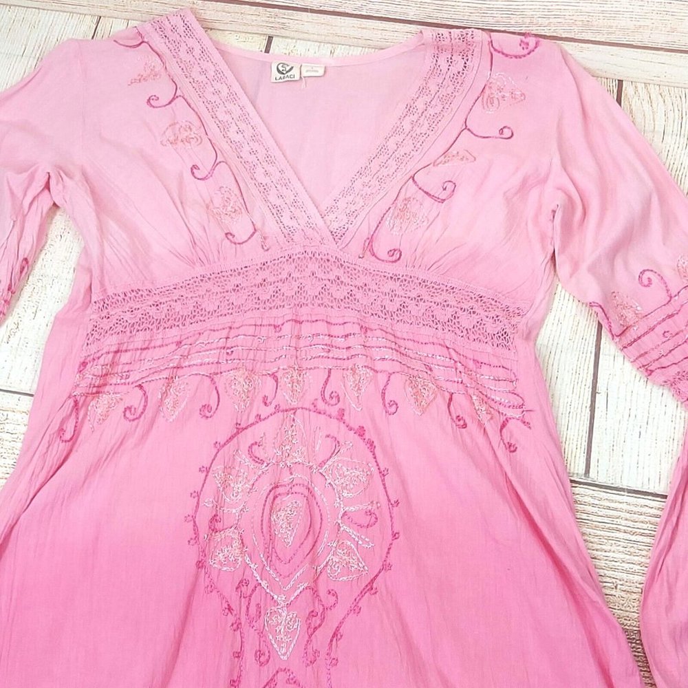 Embroidery Pink Summer Tunic Women's Shirt Tunic Top Dress Kurta 100% Cotton L - Picture 3 of 16